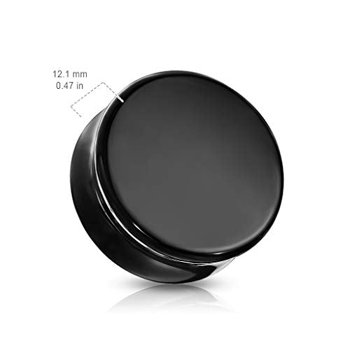 Ear gauges solid black obsidian ear plugs double saddle - style: 16MM-5/8 INCH