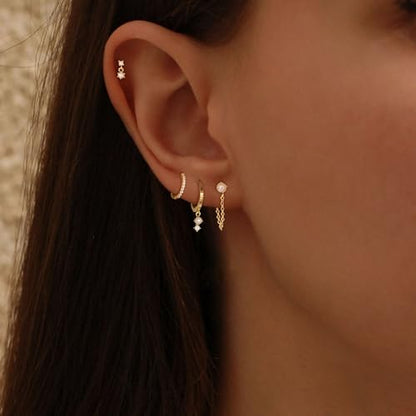 Gold Plated Earrings for Women, 14k Gold Plated Earring Stack Hypoallergenic Pearl Drop Earring Dainty Earrings for Women Trendy Cute Small Huggie Hoop Earring Fashion Womens Jewelry - color: SET2