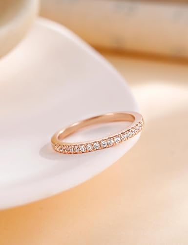 EAMTI 2mm Wedding Band Cubic Zirconia Half/Full Eternity Stackable Brass Engagement Ring Size 3-13 - color: Half-Eternity-Rose Gold
