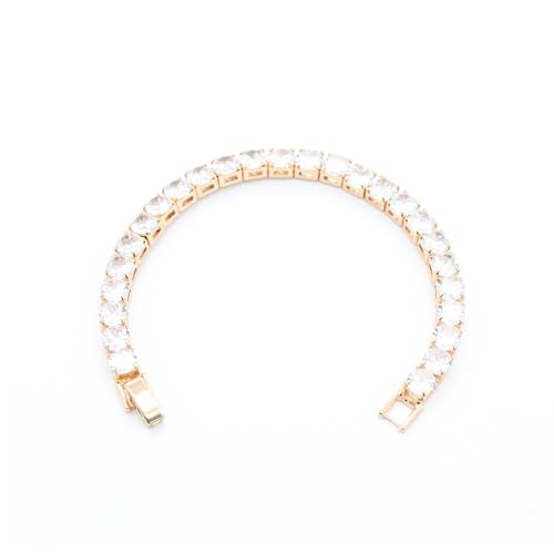 Tennis Bracelet, 6mm Black Cubic Zirconia, Gold Plated Brass, 7 Inch Length, 16.5 Grams, Multiple Colors Available - color: Gold Clear