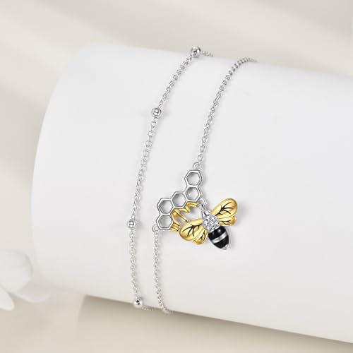 YAFEINI Anklet Bracelets for Women Girls Sterling Silver Hummingbird/Dragonfly/Butterfly Link Chain Anklets Jewelry Gifts - color: Layered bee anklets