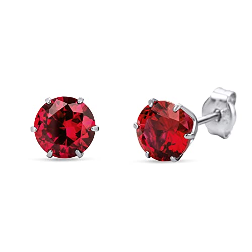 Orovi Round 14K Gold Earrings for Women in Solid 14K White Gold 585/14K Yellow Gold 585 with Ruby/Sapphire/Zirconia/Emerald Gemstones, Stud Earrings For Women,Women's Jewelry Delivered in Jewelry Box - color: 14K White Gold/ Ruby