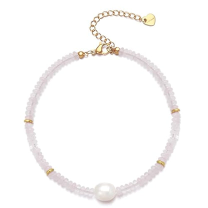 Gemstone Beaded Bracelets with Freshwater Pearl | Crystal Beaded Bracelet Boho Natural Stone Trendy Jewelry Gifts - color: Pink