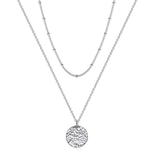 Fettero Pendant Necklace Gold Choker Layered Coin Open Karma Circle Full New Crescent Moon 14K Gold Plated Simple Dainty Necklaces for Women Jewelry Gift - style: Full Moon Sliver / 2 Layer