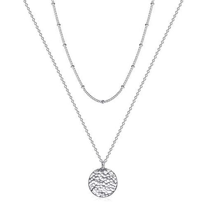 Fettero Pendant Necklace Gold Choker Layered Coin Open Karma Circle Full New Crescent Moon 14K Gold Plated Simple Dainty Necklaces for Women Jewelry Gift - style: Full Moon Sliver / 2 Layer