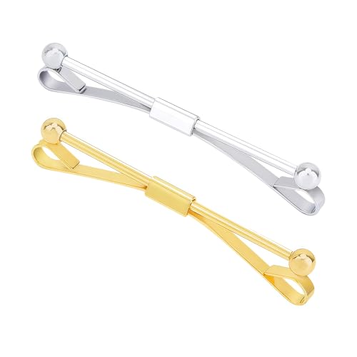 Elandy 2Pcs Mens Tie Clips Shirt Collar Clip Necktie Bar Pinch Clip with Gold Silver Tone Business Tie Pins Collar Holder for Anniversary Wedding Party Meeting