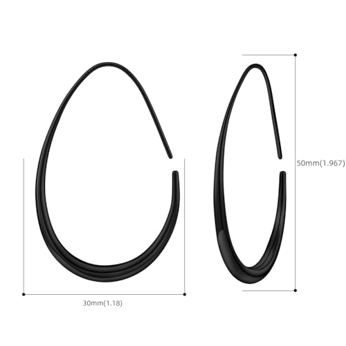 Lightweight Teardrop Hoop Earrings for Women - 14k Gold/White Gold Plated Large Oval Pull Through Hoop Earrings High Polished Statement Jewelry Gift for Women - color: E - Black