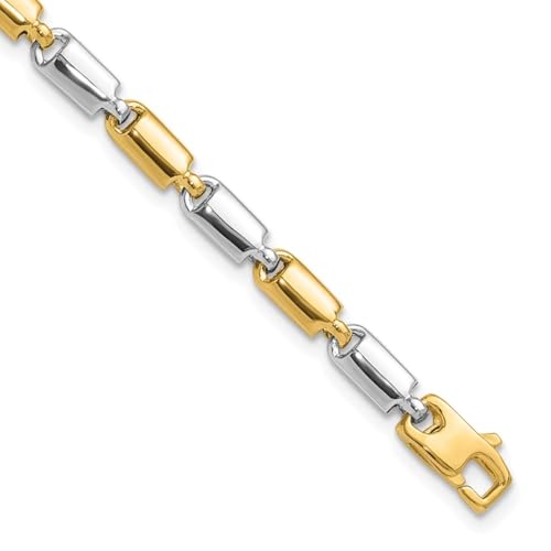 Diamond2Deal 14K Two-tone Gold Polished Fancy Rectangular Link Chain Bracelet 7.5"