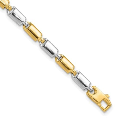 Diamond2Deal 14K Two-tone Gold Polished Fancy Rectangular Link Chain Bracelet 7.5"