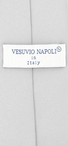 Vesuvio Napoli PreTied Men's Necktie Solid Color Mens Adjustable Zipper Neck Tie - color: Silver Gray