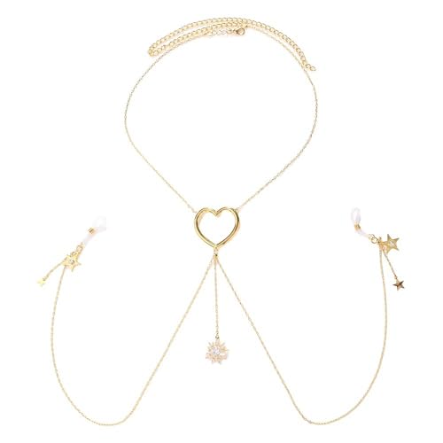 Star Dangle Non Piercing Nipple Rings Body Chain for Women Cubic Zirconia Flower Pendant Heart Choker Necklace Fake Nipple Rings Bikini Bra Body Jewelry for Clothing Accessories