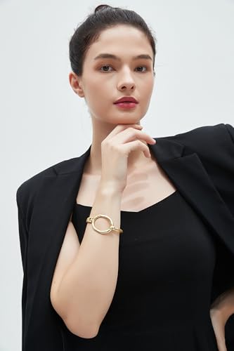 Gold Cuff Bracelet for Women Chunky Bracelet Statement Bracelet | Chunky Bangle Bracelets for Women Silver Beaded Open Bangle Stackable Stretch Bead Bracelet Boho Jewelry Gift for Wife Couple - style: Chunky Gold Bangles