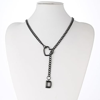 sroyte Black Heart Slip Chain Initial Necklaces for Women,Stainless Steel O-Ring Adjustable Lariat Heart Y-Necklace,Punk Gothic Cuban Collar Choker Necklace for women - color: Black D