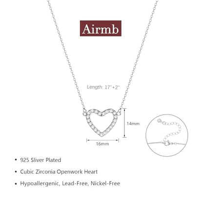 Airmb Heart Necklace for Women Gold/Silver Plated Trendy Heart Choker Lover Pendant Hypoallergenic Fashion Gold/Silver Necklace for Women Love Jewelry Gift for Women Girlfriend - color: Hollow-CZ Heart-Silver
