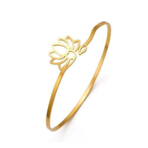 Stainless Steel Mandala Lotus Open Bracelet Women's Fashion Cuff Bracelet Casual Sports Yoga Jewelry - color: golden