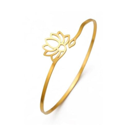 Stainless Steel Mandala Lotus Open Bracelet Women's Fashion Cuff Bracelet Casual Sports Yoga Jewelry - color: golden