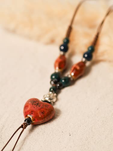 MINACHI Boho Hippie Colorful Ceramic Heart Bead Strand Necklace, Bohemian Summer Statement Jewelry Gift for Women - color: S02