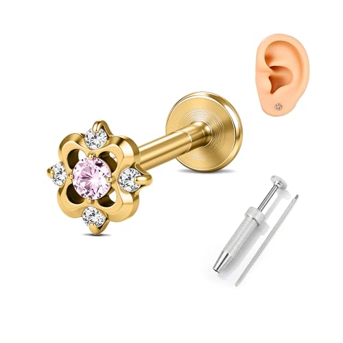 G23 Titanium Gold Filled 16G Cartilage Earring, 6mm 8mm - color: Floret, Gold, size: 8MM