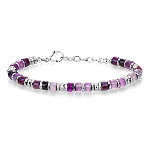 SIUMAL Mens Bracelet, Boho Stainless Steel Bracelets for Men, Beaded Bracelets, Jewelry Gifts for Husband, Father, Friends - color: Purple
