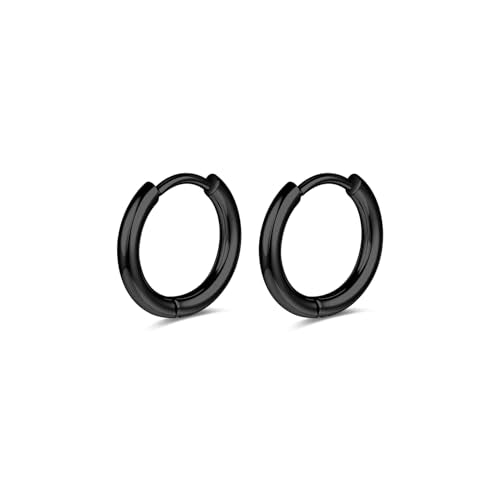 AOEDEJ G23 Titanium Black/Steel Gray/Gold Hoop Earrings 18G Small Huggie Hoop Earrings 8mm/10mm/12mm Cartilage for Sensitive Ears for Multiple Piercing Cartilage Hoop Earring Stack Jewelry - style: Circle-BK-8mm