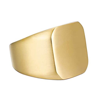 HIJONES Mens Stainless Steel Signet Ring Matte Brushed Square | Simple Statement ,Wedding Band,Polished Round - color: Square-Gold