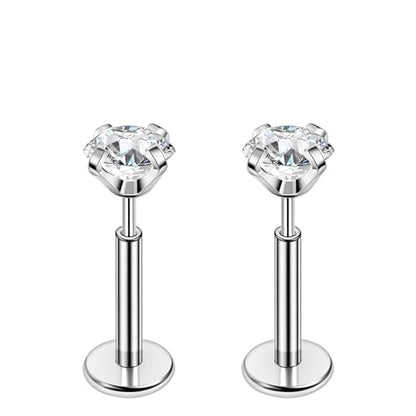 PunkTracker 16g/18g/20g Titanium Steel Threadless Flat Back Cartilage Earrings for Helix/Tragus/Conch/Daith/Earlobe - Nose Studs Lip Rings Labret Monroe Piercing Jewelry for Women Men 2PCS - style: 18g,silver,6mm bar,4mm gem