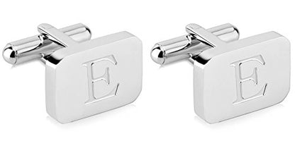 18K White-Gold Plated Initial Engraved Stainless Steel Men’s Cufflinks With Gift Box -Personalized Alphabet Letter’s A-Z By Lux & Pair - style: E- White Gold