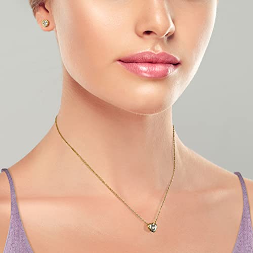 925 Sterling Silver Cubic Zirconia Necklace and Earrings Set for Women, Heart, Cushion, Round, Emerald Cut CZ, Solitaire Bezel Jewelry Set, CZ Bridal Jewelry Set, Bridesmaid Gift - style: Heart Cut(Gold)