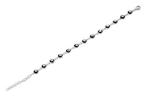 Women's Charm Enamel Evil Eye Protection Link Chain Bracelet - color: Silver,Black