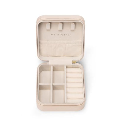 VLANDO Small Travel Jewelry Box Organizer Display Case for Girls Women Gift Rings Earrings Necklaces Storage, Pale Nude Pink - color: Pale Nude Pink