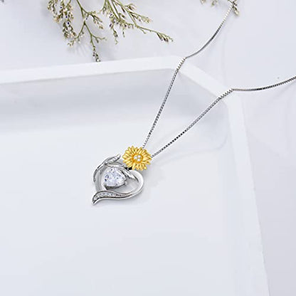 TOUPOP Birth Flower Necklace 925 Sterling Silver Heart Birthstone Pendant Necklaces Birth Month Floral Jewelry Birthday Valentines Day Mothers Day Gifts for Women Wife Mom - style: 4-April-Daisy