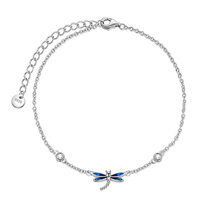 YAFEINI Anklet Bracelets for Women Girls Sterling Silver Hummingbird/Dragonfly/Butterfly Link Chain Anklets Jewelry Gifts - color: Dragonfly anklets