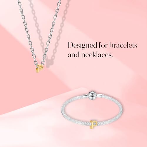 S925 A-Z Bead Charms,Initial Letter Alphabet, 14K Gold Plated, for Bracelet Necklace, Gift for Mothers Nurses Day Graduation Birthday Anniversary, for Girlfriend Family Friend, for Pandora - style: P