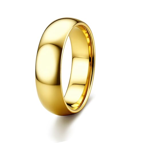 ORAZIO Stainless Steel Rings for Men Women 6MM 8MM Wedding Band Rings Silver/Black/Gold Domed High Polished Basic Wedding Bands Comfort Fit Size 6-14 - color: Gold-6mm