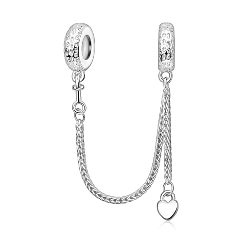 LaMenars 925 Sterling Silver Charms for Pandora Bracelets & Necklaces | Bead Charms Birthday Holiday Jewelry Gifts For Women - color: Heart Safety Chain