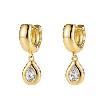 SHERLOVE Chunky Statement Gold Dangle Earrings Women Bezel Cubic Zirconia | 14K Gold Plated Huggie Hoop Drop,Dainty Trendy Elegant Fancy Formal,Hypoallergenic Lightweight Non tarnish,Statement Jewelry - color: Chunky Dangle Teardrop Gold