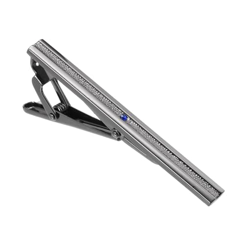 PATIKIL Tie Clip for Men, Rhinestones Necktie Bar Pinch Clips with Black Gift Box for Regular Ties Wedding Business Valentine's Day Father's Day Anniversary - color: Black Gray(Blue)
