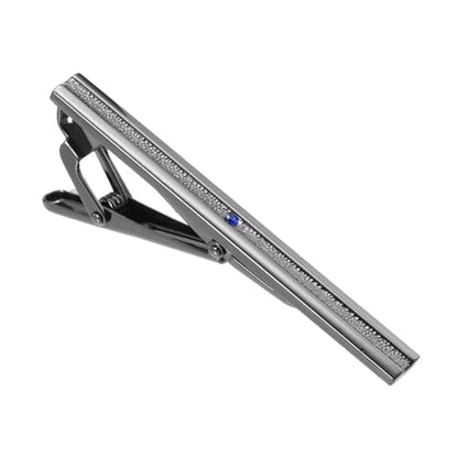 PATIKIL Tie Clip for Men, Rhinestones Necktie Bar Pinch Clips with Black Gift Box for Regular Ties Wedding Business Valentine's Day Father's Day Anniversary - color: Black Gray(Blue)