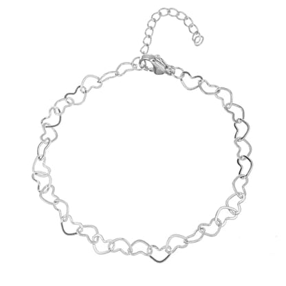14K White Gold Plated Link Bracelet for Women Heart Star Round Beaded Charms Dainty Chain Simple Jewelry Gifts - color: star hollowed-white