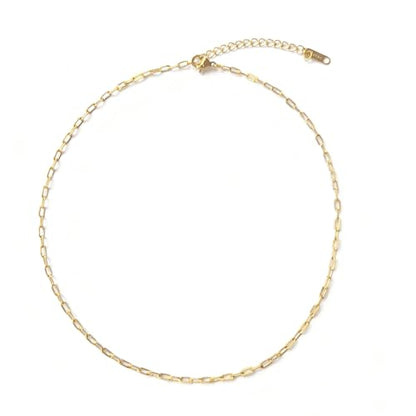 Dainty Choker Necklace for Women 18K Gold Plated Shining Dots Box Chain Sparkle Necklaces Cute Paperclip Link Herringbone Necklace Exquisite Jewelry Gifts for Mom Girlfriend - style: Small Paperclip GD