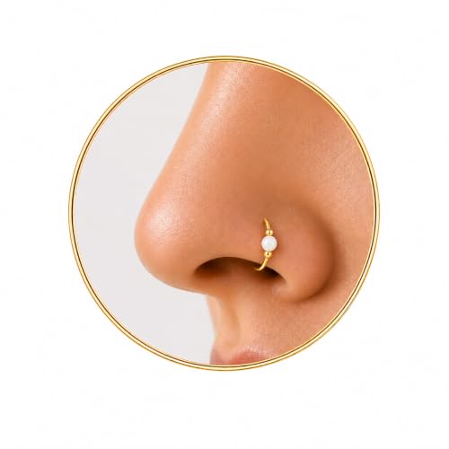 Jolliz Opal Nose Rings Hoops – 24 Gauge Classic Design, Elegant Nose Rings for Women & hypoallergenic Nose Piercings Jewelry Perfect for Any Occasion with Comfortable Fit - color: White Opal Gold
