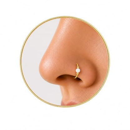 Jolliz Opal Nose Rings Hoops – 24 Gauge Classic Design, Elegant Nose Rings for Women & hypoallergenic Nose Piercings Jewelry Perfect for Any Occasion with Comfortable Fit - color: White Opal Gold