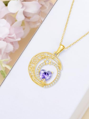 Midari 18K Yellow Gold Sun Moon Star Pendant Rose Flower Necklaces I Love You Forever Sun Moon Jewelry Gift for Mother Women - color: 06-Jun-Alexandrite, style: Moon&Star