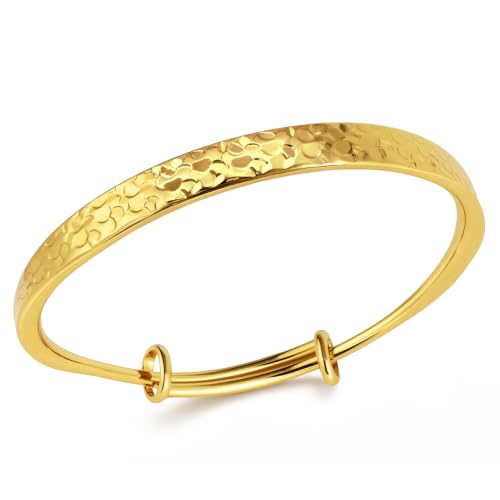 Hammered Texture Bracelet for Women - Maximum 8 inches Adjustable Cuff Bangle, Elegant Boho Chic Jewelry Silver & Gold - color: Gold-A