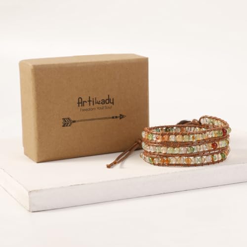 Artilady Leather Wrap Bracelet for Women, Pearl Beaded Bangle Stack Jewelry | Easy on-off, Elegant Handmade Multi-Layered, Daily Casual Date Beach Vacation, Gift for Ladies, Mother, Sister & Friend - style: Green bead