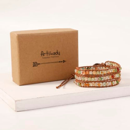 Artilady Leather Wrap Bracelet for Women, Pearl Beaded Bangle Stack Jewelry | Easy on-off, Elegant Handmade Multi-Layered, Daily Casual Date Beach Vacation, Gift for Ladies, Mother, Sister & Friend - style: Green bead