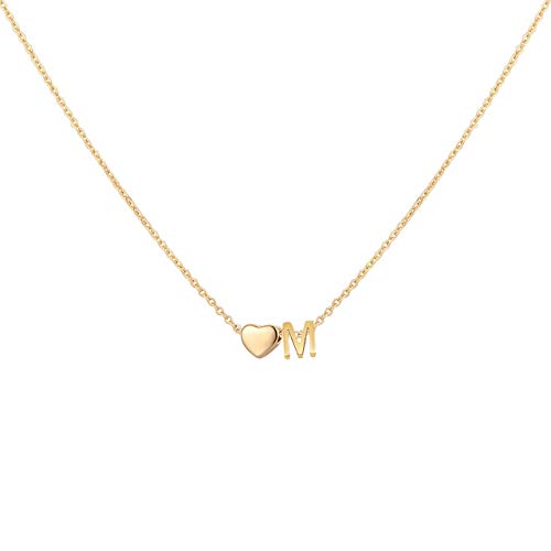 Glimmerst Initial Heart Necklace 18K Gold Plated Stainless Steel Tiny Heart Letter Necklace Personalized Monogram Name Necklace for Women - style: M