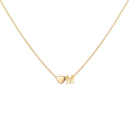 Glimmerst Initial Heart Necklace 18K Gold Plated Stainless Steel Tiny Heart Letter Necklace Personalized Monogram Name Necklace for Women - style: M