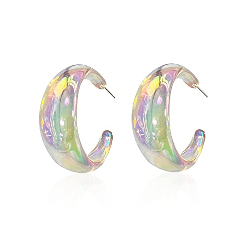 Acrylic Resin Earrings 70s 80s Colorful Hoop Earrings C Shape Trendy Chunky Cute Candy Earrings Jewelry for Women - color: Clear