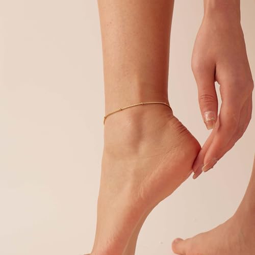 Ankle Bracelets for Women 18K Gold Plated Dainty Layering Anklets for Women Layered Twisted Rope Coin Chain Anklet Bracelets Waterproof Beach Summer Foot Jewelry - color: Bead Box Chain-Gold